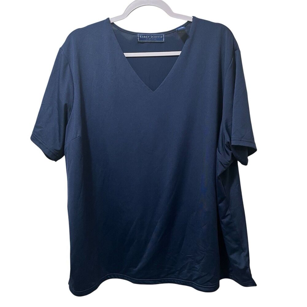 Karen Scott II Stretch Women's Casual Top, V-Neck, Navy Blue, Plus Size 3X